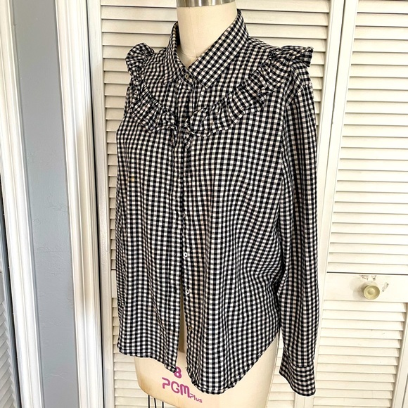 Buffalo plaid women’s blouse checkered long sleeve ruffle - Picture 1 of 4